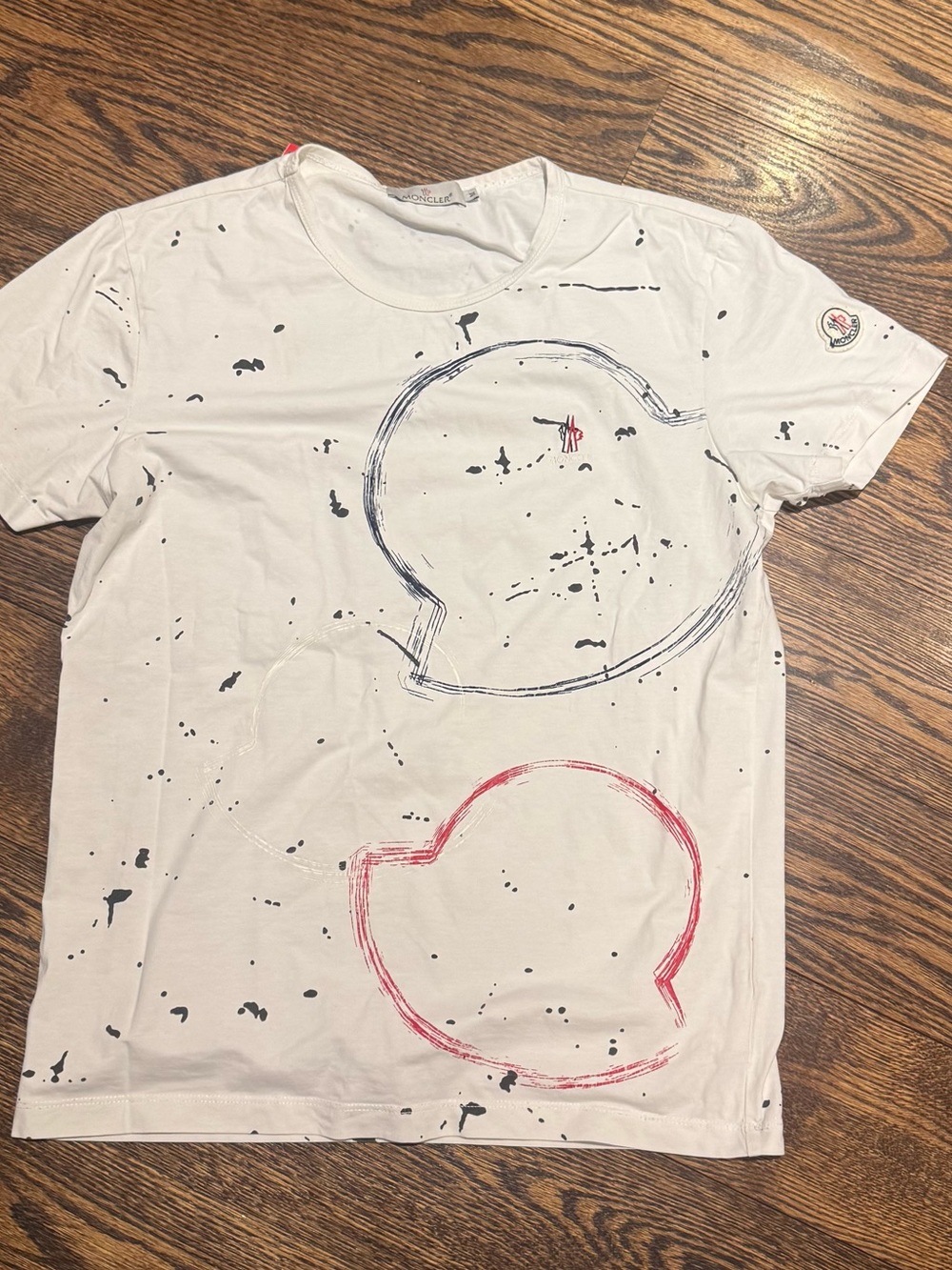 Moncler White Tee with Black and Red Logo
